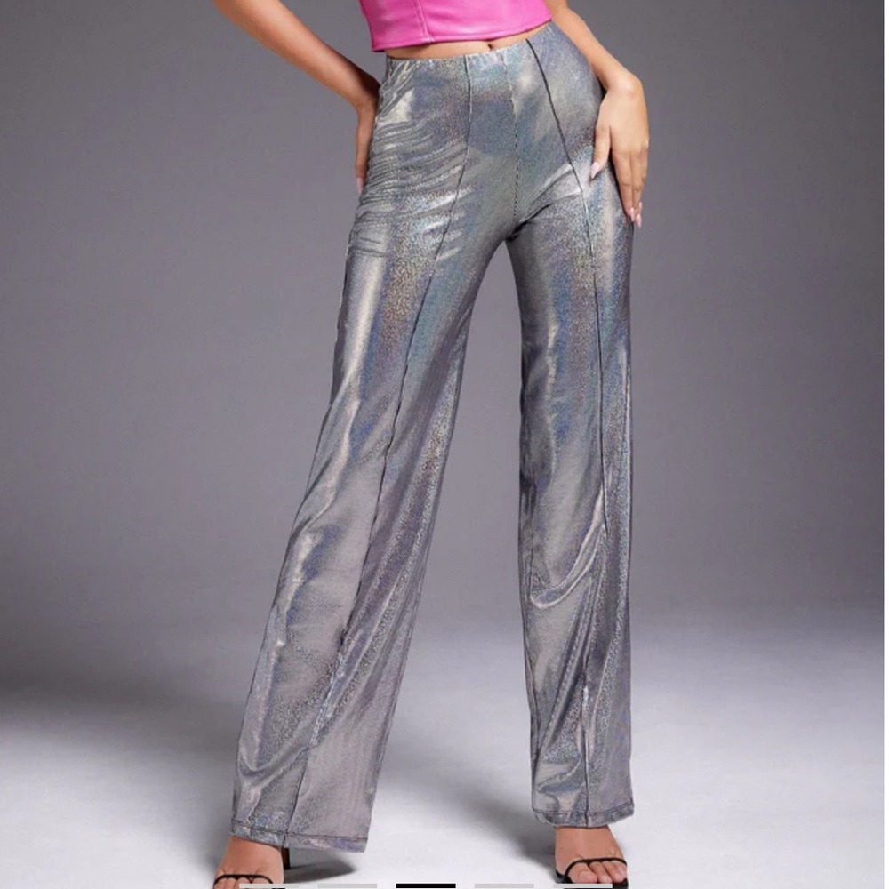 Motel Pista Trouser In Holographic Silver